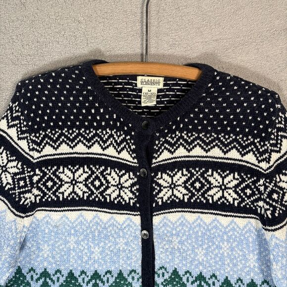 Classic Elements Womens Sweater Size M Fair Isle Christmas Holiday Cardigan Cozy - Picture 5 of 16